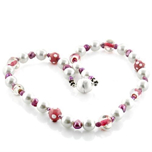LO746 -  Brass Necklace with Synthetic Pearl in Multi Color-0