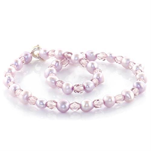 LO767 -  Stone Anklet with Synthetic Pearl in Light Amethyst-0
