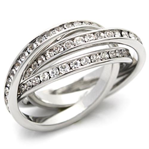 LO823 - Imitation Rhodium Brass Ring with Top Grade Crystal  in Clear-0