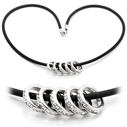 LO826 - Rhodium Brass Chain Pendant with Top Grade Crystal  in Clear-0