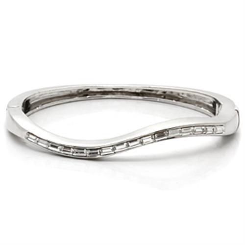 LO850 - Imitation Rhodium Brass Bangle with Top Grade Crystal  in Clear-0