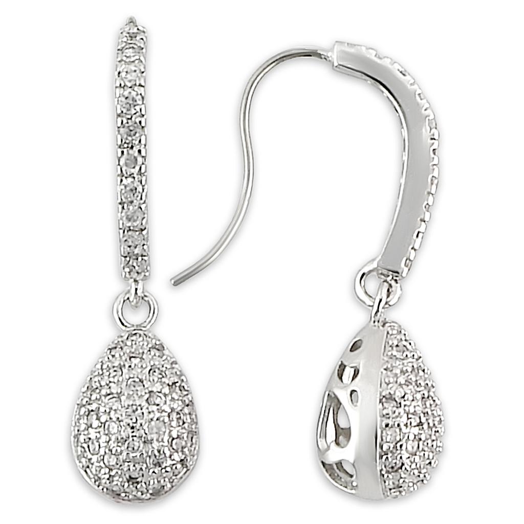 LO892 - Rhodium Brass Earrings with AAA Grade CZ  in Clear-0