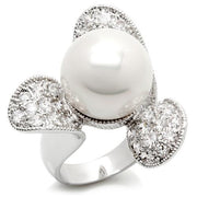 LO896 - Rhodium Brass Ring with AAA Grade CZ  in Clear-0