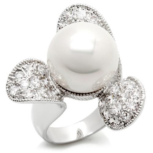 LO896 - Rhodium Brass Ring with AAA Grade CZ  in Clear-0