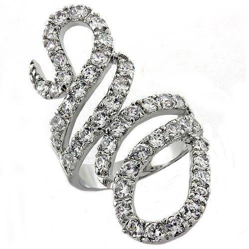 LOA1014 - Rhodium Brass Ring with AAA Grade CZ  in Clear-0