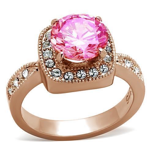 LOA1149 - IP Rose Gold(Ion Plating) Brass Ring with AAA Grade CZ  in Light Rose-0