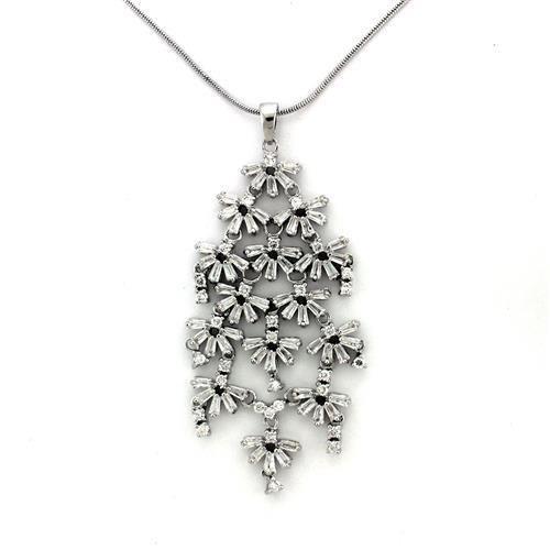 LOA1311 - Rhodium Brass Chain Pendant with AAA Grade CZ  in Clear-0
