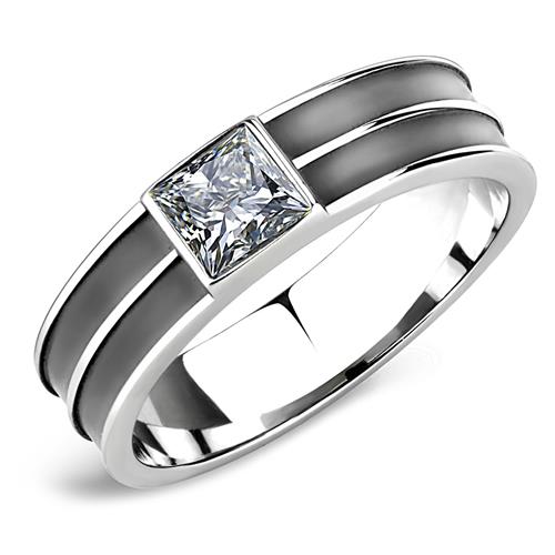 LOA1341 - High polished (no plating) Stainless Steel Ring with Top Grade Crystal  in Black Diamond-0
