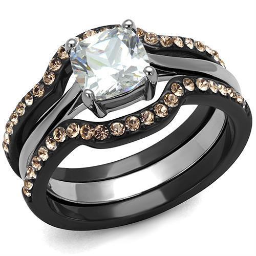 LOA1343 - IP Black(Ion Plating) Stainless Steel Ring with AAA Grade CZ  in Clear-0