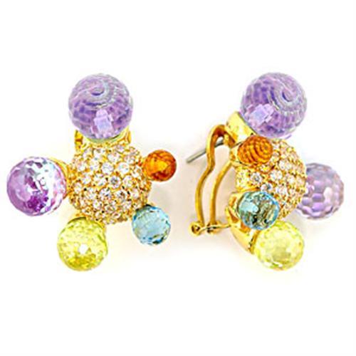 LOA245 - Gold Brass Earrings with AAA Grade CZ  in Multi Color-0