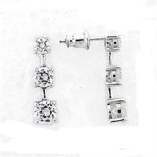 LOA379 - High-Polished 925 Sterling Silver Earrings with AAA Grade CZ  in Clear-0