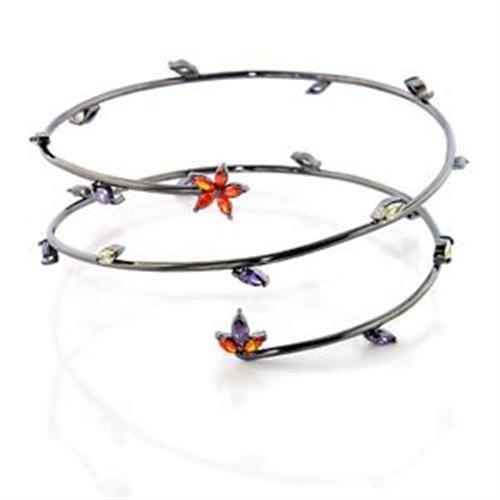 LOA453 - Ruthenium Brass Arm Loop with AAA Grade CZ  in Multi Color-0