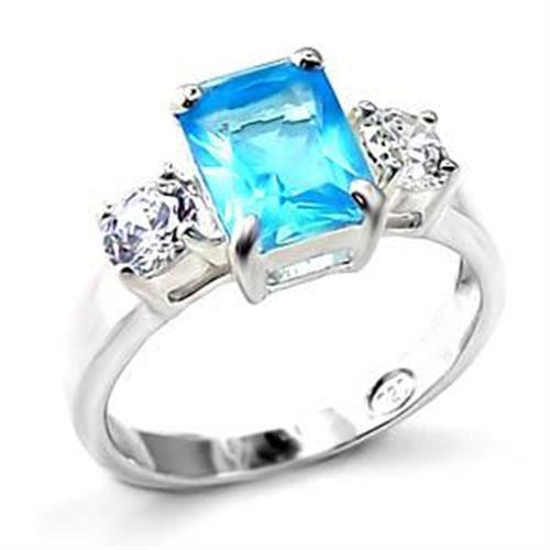 LOA457 - High-Polished 925 Sterling Silver Ring with Synthetic Spinel in Sea Blue-0