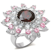 LOA458 - Rhodium Brass Ring with AAA Grade CZ  in Multi Color-0