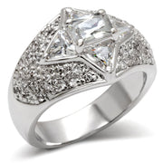 LOA477 - High-Polished 925 Sterling Silver Ring with AAA Grade CZ  in Clear-0