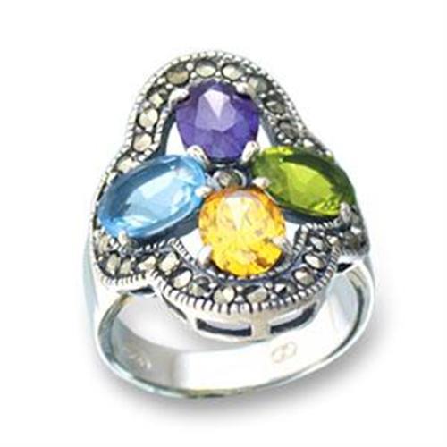 LOA522 - Antique Tone 925 Sterling Silver Ring with AAA Grade CZ  in Multi Color-0