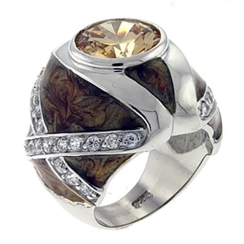 LOA526 - High-Polished 925 Sterling Silver Ring with AAA Grade CZ  in Champagne-0