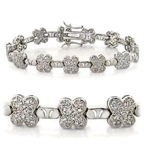 LOA545 - Rhodium Brass Bracelet with AAA Grade CZ  in Clear-0