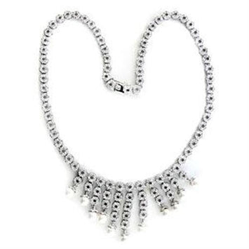 LOA559 - Rhodium 925 Sterling Silver Necklace with Synthetic Pearl in White-0