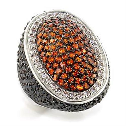 LOA577 - Rhodium + Ruthenium Brass Ring with AAA Grade CZ  in Multi Color-0
