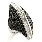 LOA581 - Rhodium + Ruthenium Brass Ring with AAA Grade CZ  in Jet-0