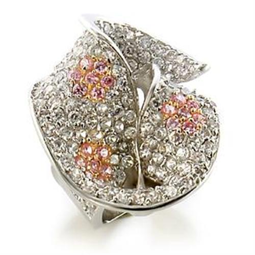 LOA583 - Gold+Rhodium Brass Ring with AAA Grade CZ  in Rose-0