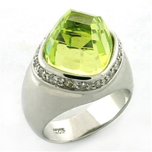 LOA640 - Rhodium 925 Sterling Silver Ring with AAA Grade CZ  in Apple Green color-0