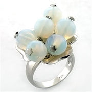 LOA645 - Rhodium 925 Sterling Silver Ring with Synthetic Glass Bead in White-0
