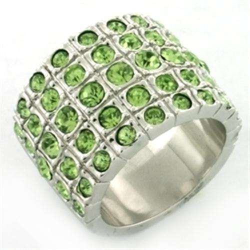LOA658 - Rhodium Brass Ring with Top Grade Crystal  in Apple Green color-0