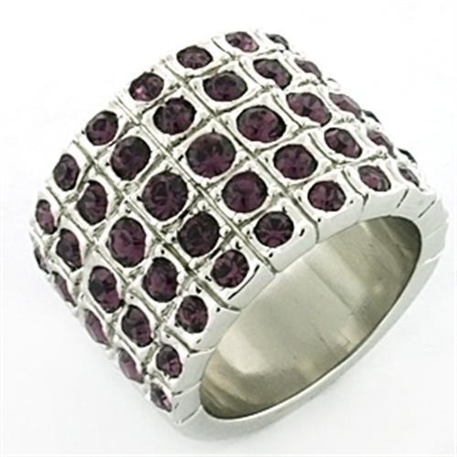LOA659 - Rhodium Brass Ring with Top Grade Crystal  in Amethyst-0