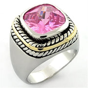 LOA667 - Rhodium Brass Ring with AAA Grade CZ  in Rose-0