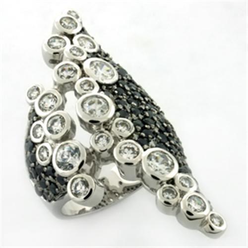 LOA670 - Rhodium Brass Ring with AAA Grade CZ  in Multi Color-0
