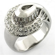 LOA672 - Rhodium Brass Ring with AAA Grade CZ  in Clear-0