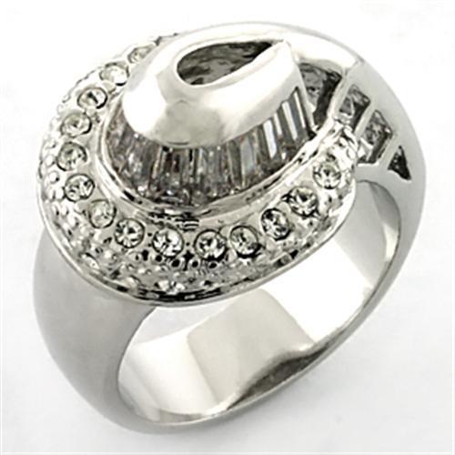 LOA672 - Rhodium Brass Ring with AAA Grade CZ  in Clear-0