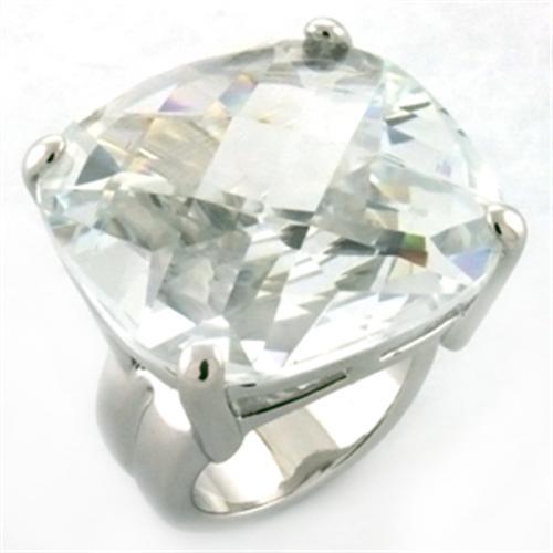 LOA677 - Rhodium Brass Ring with AAA Grade CZ  in Clear-0