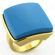 LOA704 - Gold Brass Ring with Synthetic Acrylic in Sea Blue-0
