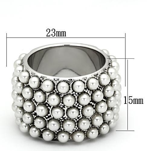 LOA832 - Rhodium Brass Ring with Synthetic Pearl in White-1