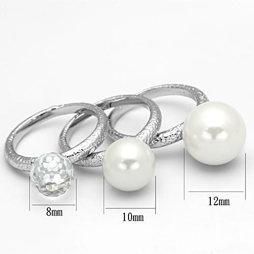 LOA834 - Rhodium Brass Ring with Synthetic Pearl in White-1