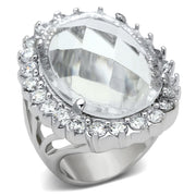 LOA836 - Rhodium Brass Ring with Synthetic Synthetic Glass in Clear-0