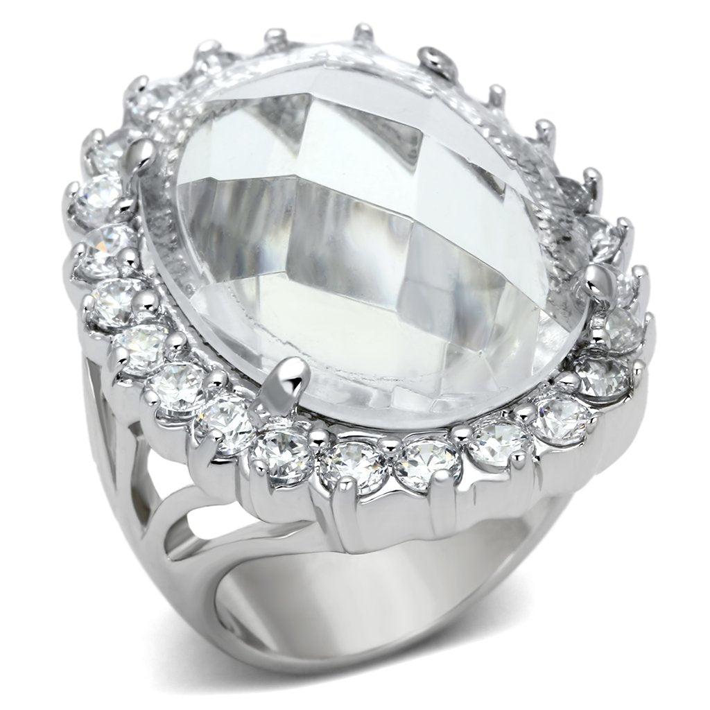 LOA836 - Rhodium Brass Ring with Synthetic Synthetic Glass in Clear-0
