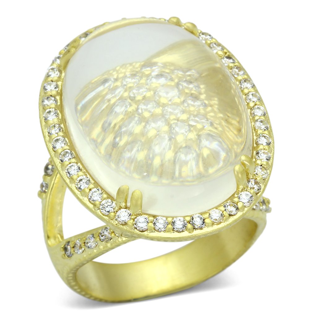 LOA837 - Matte Gold Brass Ring with Synthetic Synthetic Glass in Clear-0