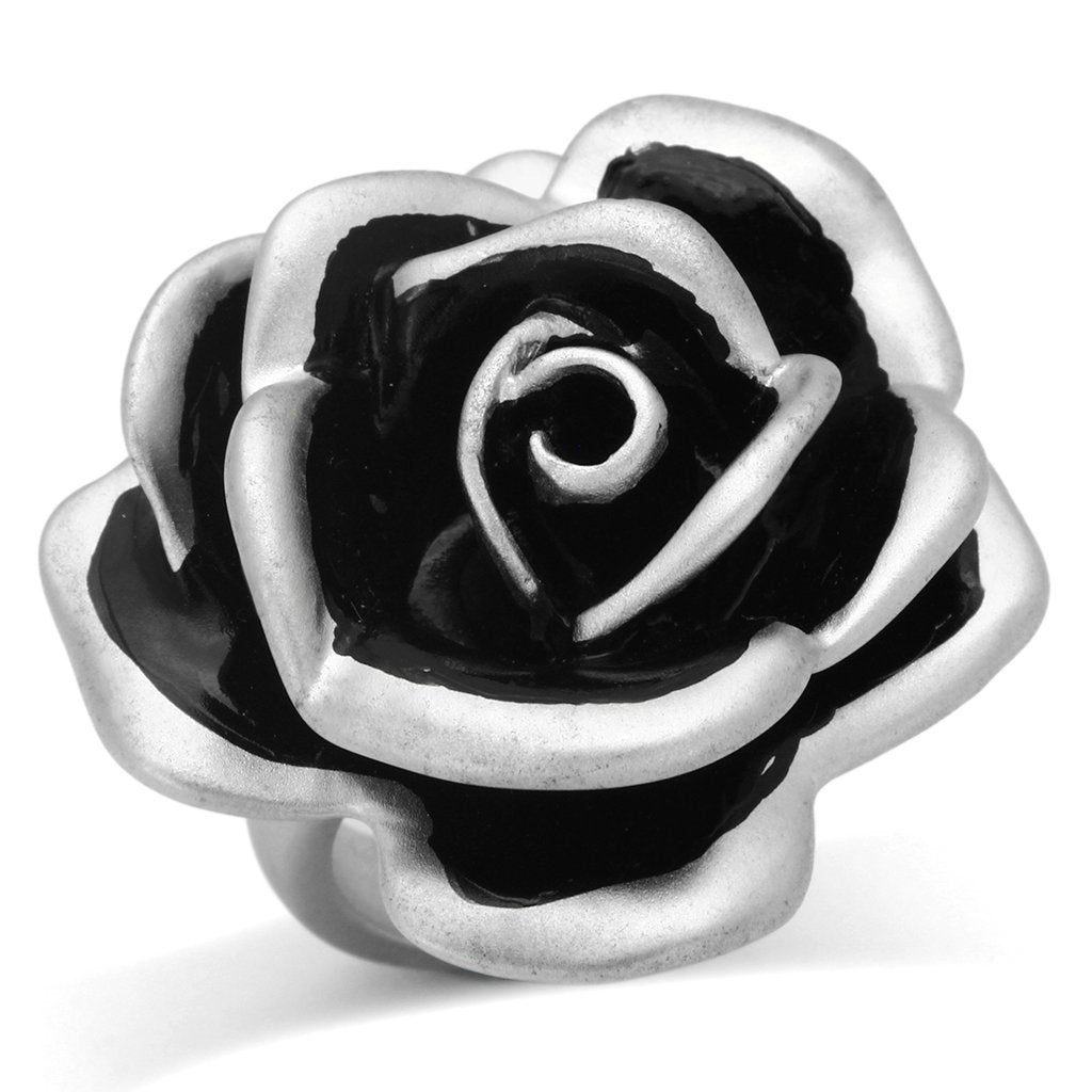 LOA838 - Matte Rhodium Brass Ring with Epoxy  in Jet-0