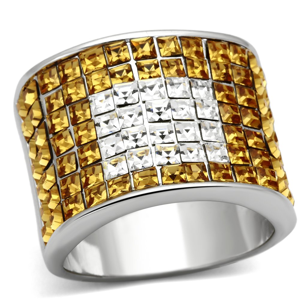LOA839 - Rhodium Brass Ring with Top Grade Crystal  in Topaz-0