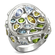 LOA840 - Rhodium Brass Ring with Assorted  in Multi Color-0