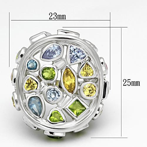 LOA840 - Rhodium Brass Ring with Assorted  in Multi Color-1