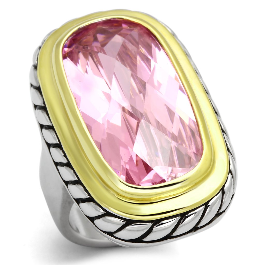 LOA841 - Reverse Two-Tone Brass Ring with AAA Grade CZ  in Rose-0
