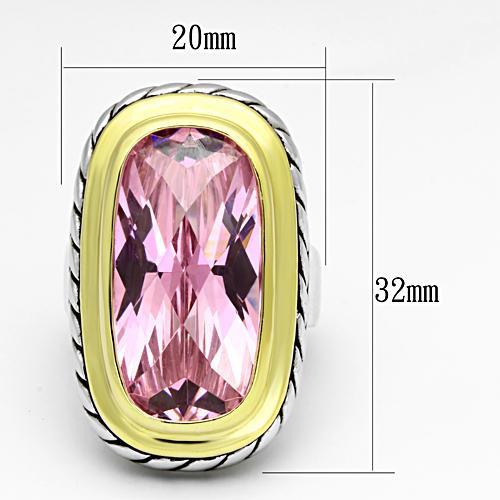 LOA841 - Reverse Two-Tone Brass Ring with AAA Grade CZ  in Rose-1
