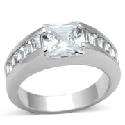 LOA843 - Rhodium Brass Ring with AAA Grade CZ  in Clear-0