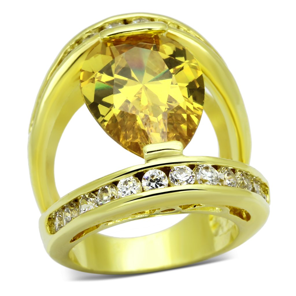 LOA849 - Gold Brass Ring with AAA Grade CZ  in Topaz-0
