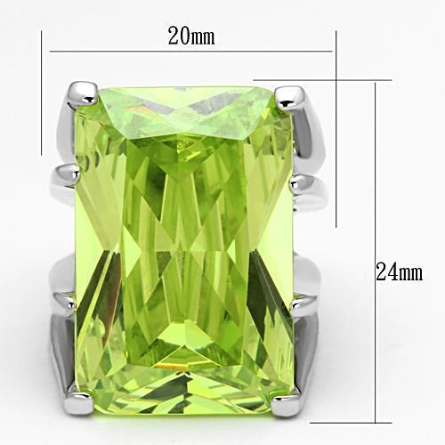 LOA854 - Rhodium Brass Ring with AAA Grade CZ  in Apple Green color-1